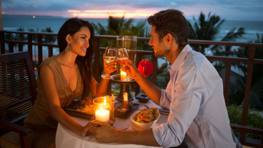 couple enjoying date night restaurant romantic evening dining