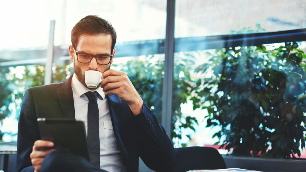 male business job work suit rich success drinking coffee cafe